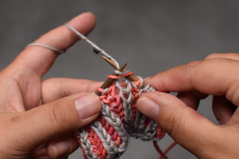 Step 1: Brioche knit, but leave stitch on left-hand needle.