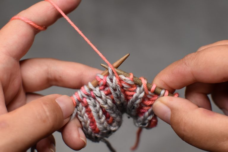 Step 1: With yarn already in front (from purl stitch before), insert needle purl-wise (fron back to front).