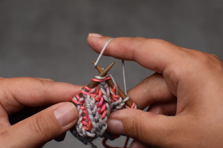 Step 1: Brioche knit stitch, leaving it on the left-hand needle.
