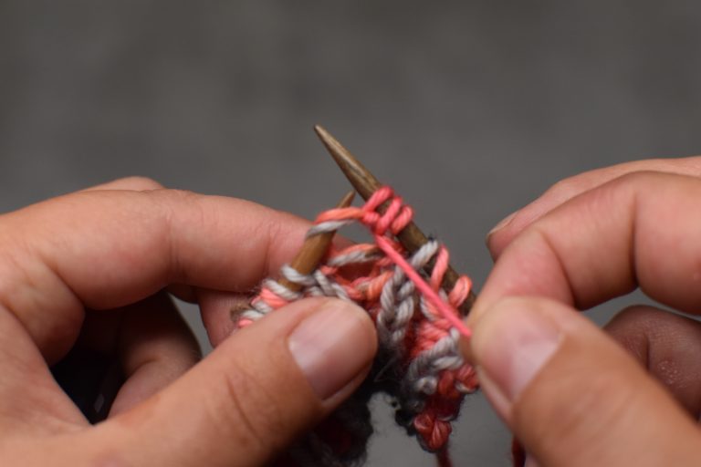 Step 3: Brioche purl stitch again, then take it off the left-hand needle.